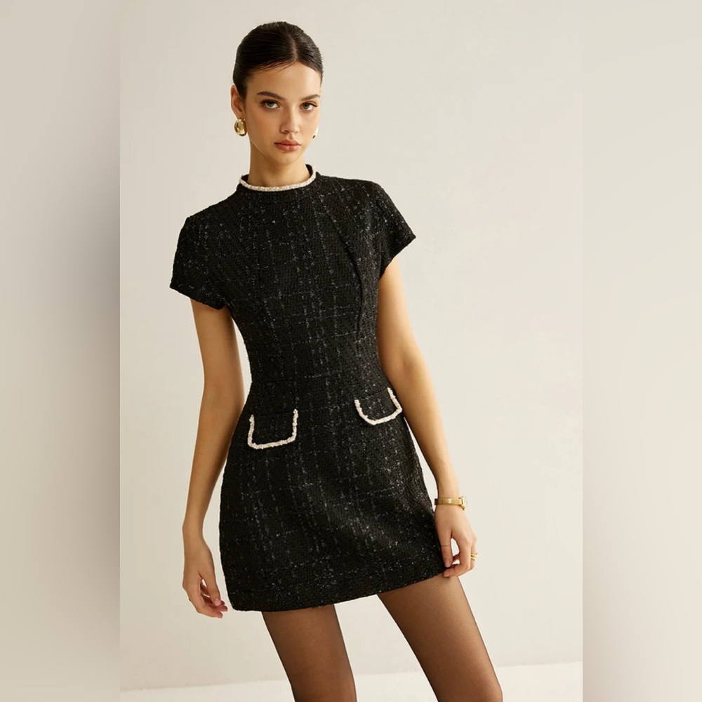 Commense Black Mini Dress with White Accents